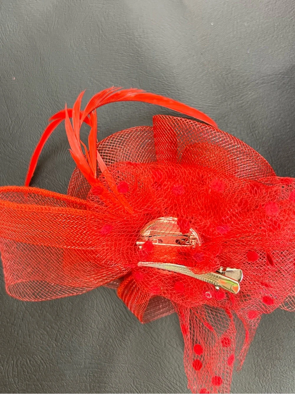 Red Floral Feather Fascinator Headpiece - Women Accessories